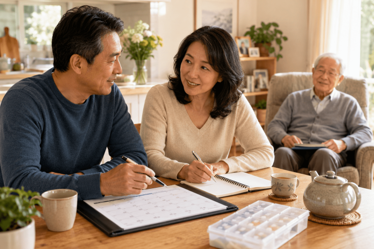 Picture of a family planning and discussing 