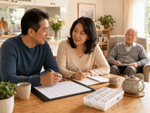 Picture of a family planning and discussing 
